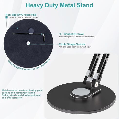 Desktop iPad Stand,Tablet Aluminum Arm 360° Rotation Heavy-Duty Base Mount in Saudi Arabia