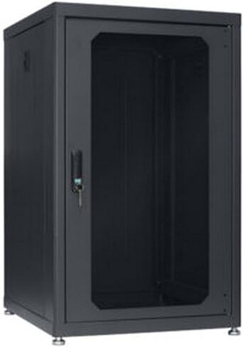 Lowell LDR-1824 LDR Series 18U x 24 Inches Deep Designer AV Rack with Tempered Glass Door; Solid Top with Vents and Cable Entry Port(s); Steel Rear Door; Removable Side Panels in Saudi Arabia