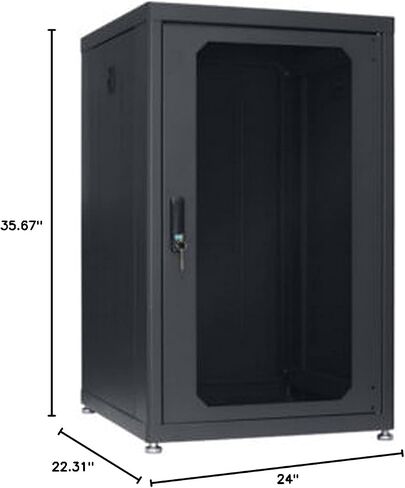 Lowell LDR-1824 LDR Series 18U x 24 Inches Deep Designer AV Rack with Tempered Glass Door; Solid Top with Vents and Cable Entry Port(s); Steel Rear Door; Removable Side Panels in Saudi Arabia