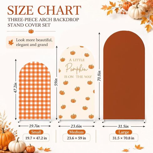 FYSUIMU 3 Pcs Fall Arch Backdrop Covers A Little Pumpkin is on the Way Baby Shower Decorations Orange Plaid Stretchy Spandex Arch Stand Fabric Cover for Autumn Gender Reveal Birthday (4ft/5ft/6ft) in Kuwait