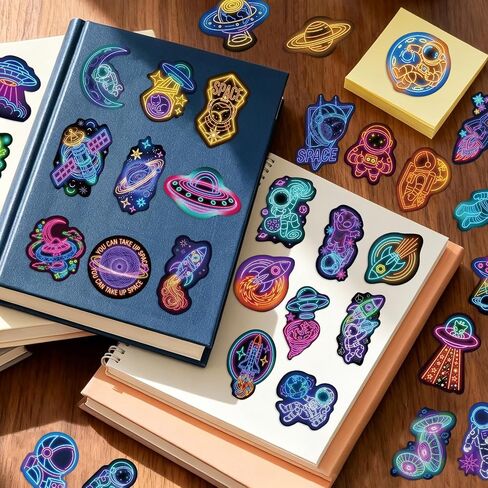 100 PCS Neon Astronaut Stickers Space Stickers Pack for Water Bottle in Saudi Arabia