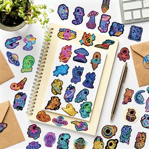 100 PCS Neon Astronaut Stickers Space Stickers Pack for Water Bottle in Saudi Arabia