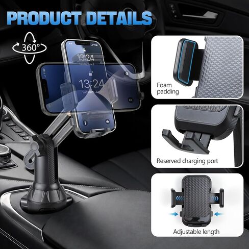 Car Cup Phone Holder, 360° Rotation Phone Mount Cellphone Cradle in Saudi Arabia