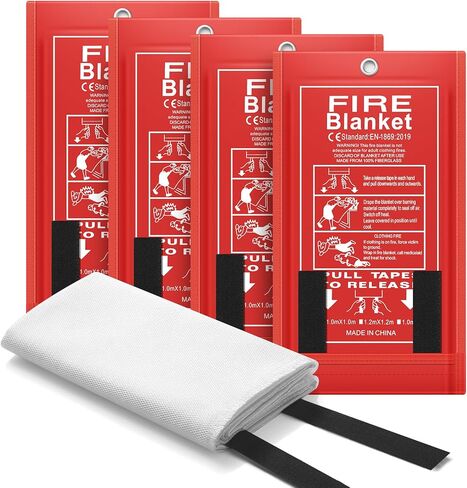 FLASLD 4 Pack Fire Blanket for Home and Kitchen, 40x40 Inch Fiberglass Fire Blankets Emergency for People, Fire Suppression Blankets for School Fireplace Grill Car Office Garage Welding Warehouse in Saudi Arabia