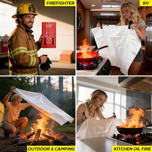 FLASLD 4 Pack Fire Blanket for Home and Kitchen, 40x40 Inch Fiberglass Fire Blankets Emergency for People, Fire Suppression Blankets for School Fireplace Grill Car Office Garage Welding Warehouse in Saudi Arabia