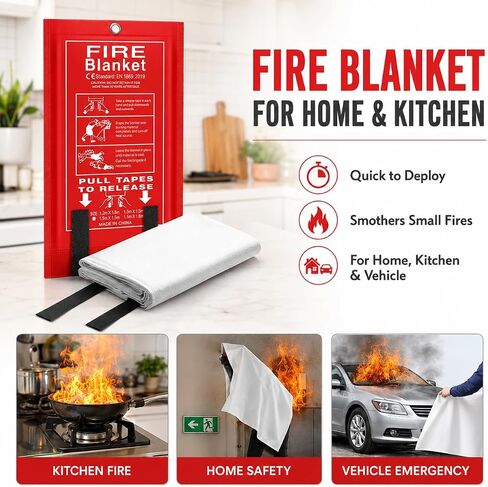 FLASLD 4 Pack Fire Blanket for Home and Kitchen, 40x40 Inch Fiberglass Fire Blankets Emergency for People, Fire Suppression Blankets for School Fireplace Grill Car Office Garage Welding Warehouse in Saudi Arabia