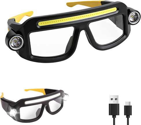 LED Rechargeable Headlight Safety Glasses with COB Floodlight & Spotlight LED Light, 5 Modes USB C Light Up Glasses Lighted Eyewear for Running Camping Fishing Cycling Hiking in Saudi Arabia