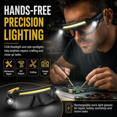 LED Rechargeable Headlight Safety Glasses with COB Floodlight & Spotlight LED Light, 5 Modes USB C Light Up Glasses Lighted Eyewear for Running Camping Fishing Cycling Hiking in Saudi Arabia