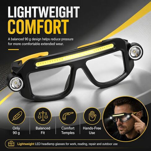 LED Rechargeable Headlight Safety Glasses with COB Floodlight & Spotlight LED Light, 5 Modes USB C Light Up Glasses Lighted Eyewear for Running Camping Fishing Cycling Hiking in Saudi Arabia