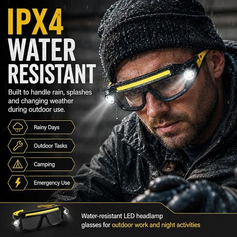 LED Rechargeable Headlight Safety Glasses with COB Floodlight & Spotlight LED Light, 5 Modes USB C Light Up Glasses Lighted Eyewear for Running Camping Fishing Cycling Hiking in Saudi Arabia