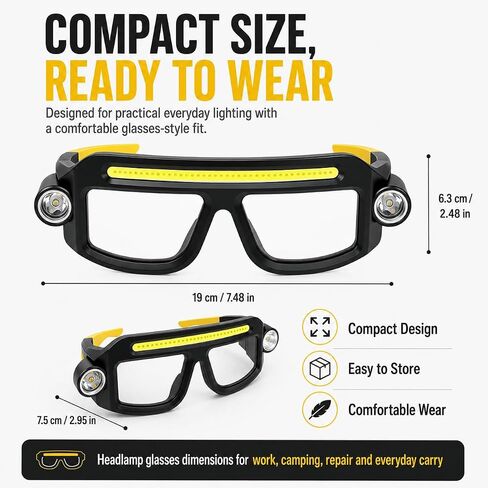 LED Rechargeable Headlight Safety Glasses with COB Floodlight & Spotlight LED Light, 5 Modes USB C Light Up Glasses Lighted Eyewear for Running Camping Fishing Cycling Hiking in Saudi Arabia