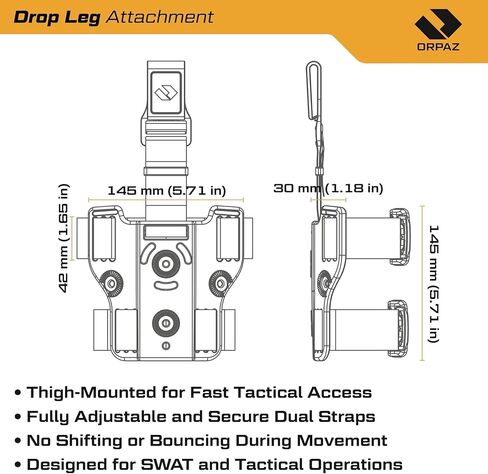 Orpaz T40 Pro G19 Light-Bearing Holster, Level 3 OWB Tactical Holster, Compatible with Glock 19, Fits Medium Pistol Lights, Optics-Ready, Adjustable, w/Added Drop Leg Attachment in Kuwait