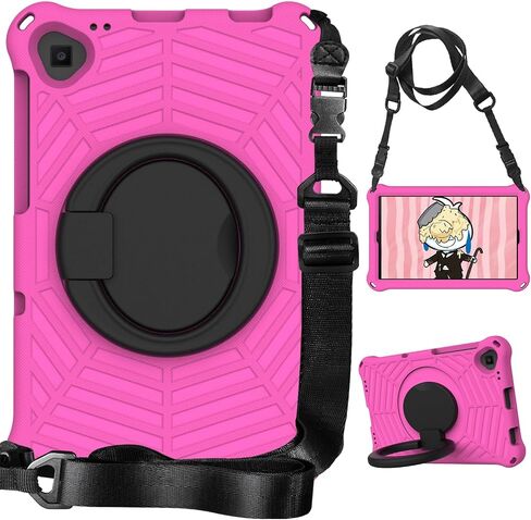 Kids Case for Samsung Galaxy Tab A 10.1 2019 Model(SM-T510/T515), Lightweight Shockproof Protective Cover Handle Kickstand(Rose Red) in Saudi Arabia