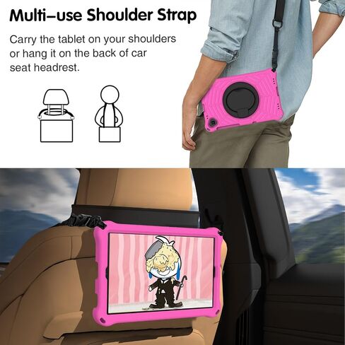 Kids Case for Samsung Galaxy Tab A 10.1 2019 Model(SM-T510/T515), Lightweight Shockproof Protective Cover Handle Kickstand(Rose Red) in Saudi Arabia