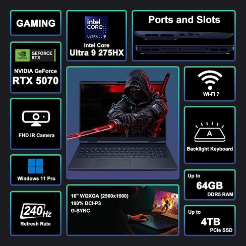 iCarp Customized Laptop Made with Dell Alienware 16X Aurora Gaming AI Laptop 16" WQXGA 240Hz Intel 24-core Ultra 9 275HX 16GB/32GB/64GB DDR5 512GB/1TB/2TB/4TB SSD GeForce RTX 5070 WiFi 7 Win11 Pro in Kuwait