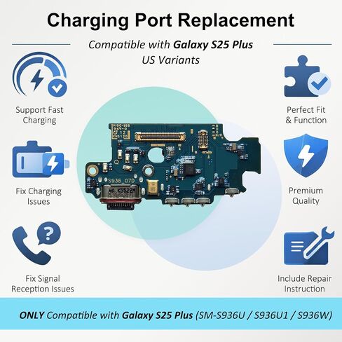 for Galaxy S25 Plus Charging Port Replacement US Version, USB-C Dock Board for Models SM-S936U SM-S936U1 SM-S936W, with Toolkit & Instruction in Saudi Arabia