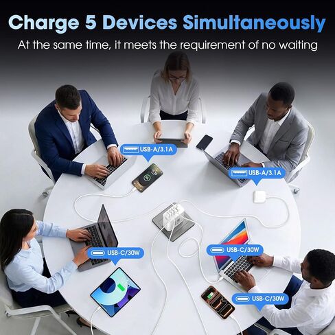 شاحن USB C بخمسة منافذ بقدرة 60 وات، عبوتان، كابل 6FT C-C/A-C و6 محطات متعددة المنافذ in Kuwait