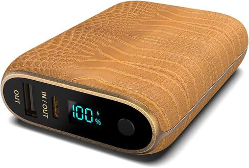 Halo RapidPack 10K DLX Power Bank | USB & USB-C Fast Charging for Multiple Devices, Smart Phones & Tablets, Synthetic Leather Wrapped, Portable Battery Charger, TSA Air Travel Approved — Gold in Saudi Arabia