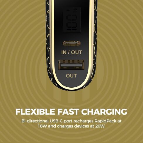 Halo RapidPack 10K DLX Power Bank | USB & USB-C Fast Charging for Multiple Devices, Smart Phones & Tablets, Synthetic Leather Wrapped, Portable Battery Charger, TSA Air Travel Approved — Gold in Saudi Arabia