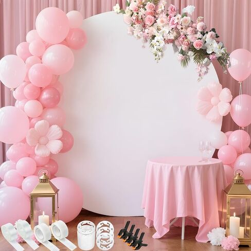 Tidponra 7.2ft White Round Backdrop Cover with Balloon Arch Clips Kit - Adjustable Polyester Circle Arch Backdrop Cover for Wedding Birthday Party Photography Decoration in Saudi Arabia