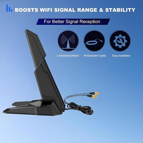 WiFi 6E Tri-Band Antenna Magnetic Base Shark Fin PC Gaming RP-SMA Antenna in Kuwait