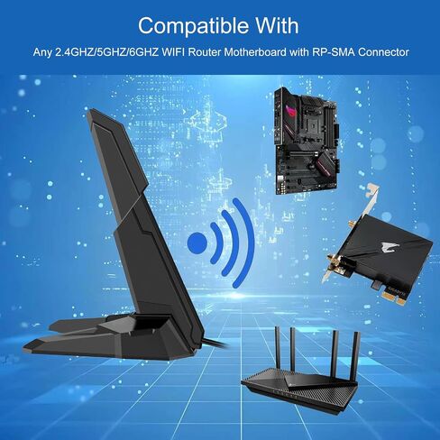 WiFi 6E Tri-Band Antenna Magnetic Base Shark Fin PC Gaming RP-SMA Antenna in Kuwait