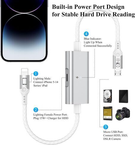Hard Drive Cable Micro USB to for Lightning MFi-Certified Camera OTG Cord in Saudi Arabia