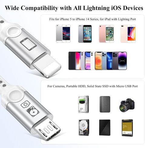 Hard Drive Cable Micro USB to for Lightning MFi-Certified Camera OTG Cord in Saudi Arabia