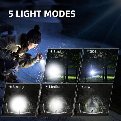 SuperFire Tactical Flashlight Rechargeable, 3000 Lumens Powerful Zoomable LED Flashlight, USB-C Charging & IP44 Waterproof with 5 Modes for Camping, Hiking, Emergency, Home Use in Saudi Arabia