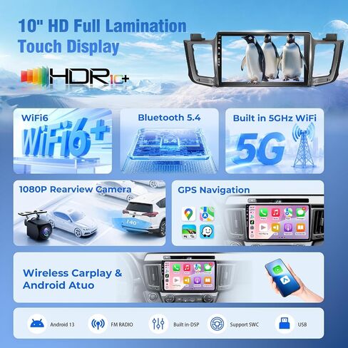 5G-WiFi6 (4Core 64G ROM) Car Radio Stereo for Toyota RAV4 2013-2018,10 inch Touch Screen Head Unit with Wireless Carplay Android Auto GPS Bluetooth SWC FM HD Backup Camera in Saudi Arabia