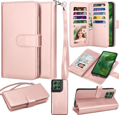 for Motorola Moto G Power 5G 2025 Case, for Moto G Power 2025 Wallet Case, PU Leather Credit Card Holder [9 Card Slots] Folio Flip Detachable Magnetic Cover Kickstand & Lanyard, Wine Red in Saudi Arabia