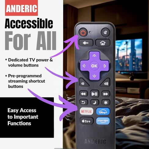 [3-Pack] Anderic RRLF26 (No Programming Needed) Replacement Remote Control for Most Roku TVs Such as ONN, Hisense, Philips, TCL, Hiro in Saudi Arabia