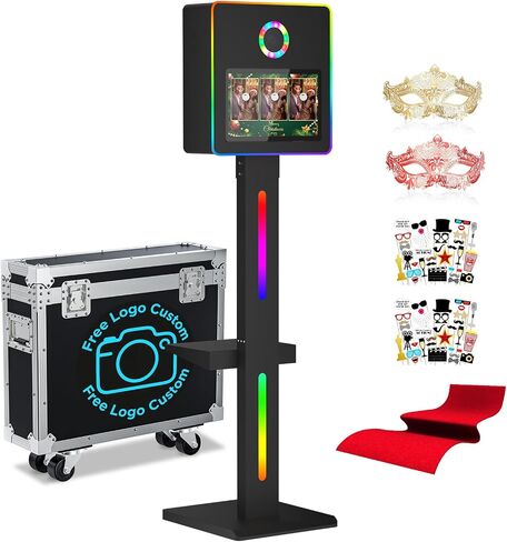 DSLR Photo Booth Machine 15.6 Inch Selfie Portable Touch Screen Mirror Photo Booth with Flight Case, App Control & Remote Control RGB Light for Parties Wedding Rental Events (White) in Saudi Arabia