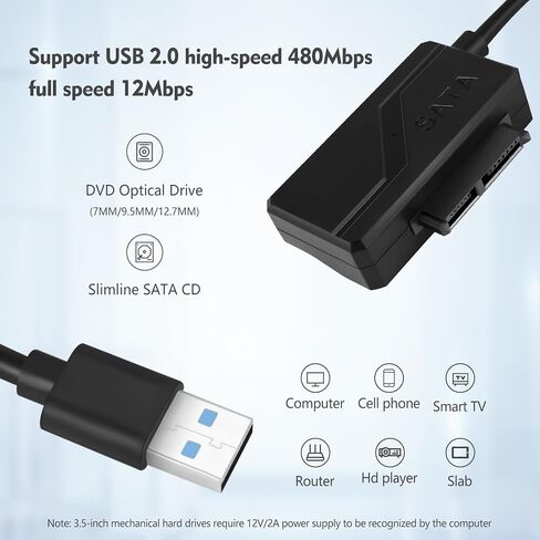 SATA Laptop CD/DVD Adapter Cable USB 2.0 to SATA II 7+6 13-Pin in Saudi Arabia