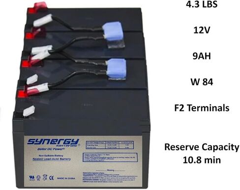 متوافق مع حزمة بطارية RBC8 48V - 4 بطاريات SLA بقدرة 12 فولت 9 أمبير في الساعة مع أطراف توصيل F2 وموصل - استبدال APC Smart-UPS - وقت تشغيل أطول بنسبة 28% بدون صيانة ثم طاقة 12V7ah Beiter DC in Kuwait