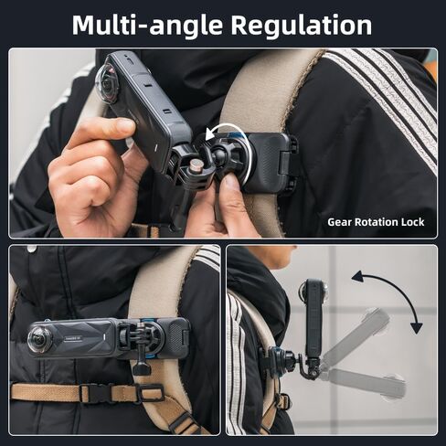360° Rotation Magnetic Backpack Clip Mount, Quick Release Shoulder Strap Clip Holder Compatible with Insta360 X5/X4/X3 and Other Action Camera in Kuwait
