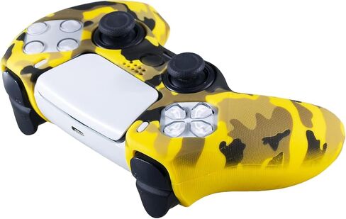 YoRHa Grip Texture Silicone Skin for PS5 Controller x 2(Print Coral+Yellow) with Pro Thumb Grips x 8 in Saudi Arabia