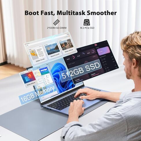 15.6" IPS FHD-Laptop, 16GB RAM 512GB SSD AMD Ryzen 5(Beat i5-1135G7, Up to 3.7GHz) Student Computer with 1 Years Warranty, Radeon Vega 8 Graphics, 65W Fast Charging, Privacy Shutter, Numpad, Win 11 in Saudi Arabia