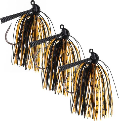 Reaction Tackle Flipping Jigs for Bass Fishing, Weedless Jig Head with Silicone Skirt for Pike, Walleye and Muskie Fishing (3-Pack) in Saudi Arabia