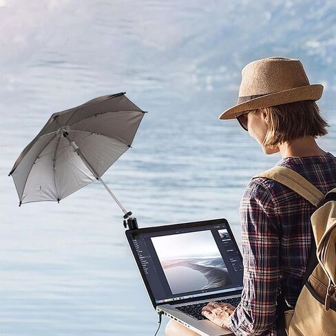 Laptop Sun Shade, 360 ° Rotation Laptop Sunshade Cover, Foldable 19'' Monitor Sun Umbrella with Clamp, for Working Outside, Black in Saudi Arabia