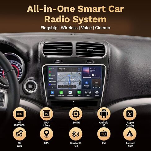 5G WiFi Car Radio for Dodge Journey 2011-2019: [4Core 64G ROM] 9'' HD Touch Screen Stereo with Wireless Carplay Android Auto GPS Bluetooth FM RDS SWC Mirror Link Backup Camera in Saudi Arabia