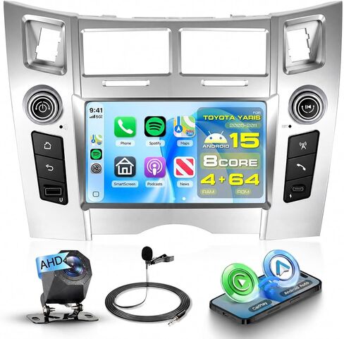 8 Core Car Radio for Toyota Yaris 2005–2011,7'' IPS Touchscreen Stereo with 4+64G Android 15 5G WiFi USB&Type-C Port Android Auto GPS BT5.0 FM/RDS Rear View Cam for Yaris CarPlay in Saudi Arabia