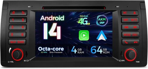 XTRONS Android 14 Car Stereo for BMW X5 E53 (1999-2006), 7 Inch IPS Touch Screen Head Unit GPS Navigation Bluetooth Built-in DSP Support CarPlay Android Auto 4G LTE DVD TPMS Backup Camera (4+64G) in Kuwait