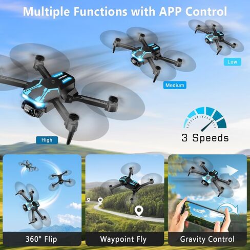 Drone with Camera & Screen on Controller, 1080P Foldable Drone for Adults Beginners, Control Quadcopter with Stable Altitude Hold, Gravity Control, Trajectory Flight, One Key Take Off, 2 Batteries, 3D Flips in Saudi Arabia