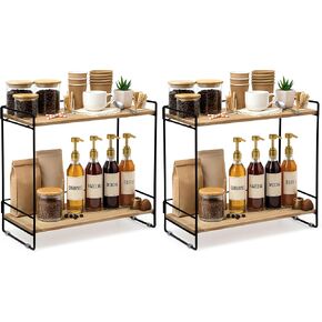 Wooden Coffee Bar Organizer, 2 Tier Kitchen Coffee Shelf for Countertop in Kuwait