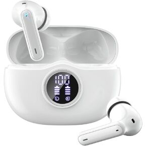 Wireless Earbuds Bluetooth 5.4 Headphones, Noise Cancelling Mic Ear Buds with 50H Playback, LED Digital Display, IPX7 Waterproof Earphones (Pure White) in Saudi Arabia