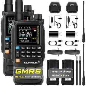 راديو محمول من TIDRADIO TD-H3 Plus GMRS، برمجة التطبيقات، جهاز اتصال لاسلكي طويل المدى مع سماعة أذن، بطارية 2500 مللي أمبير قابلة لإعادة الشحن في اتجاهين - عبوتان باللون الأخضر in Kuwait