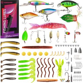 FONMANG Fishing Lures - Fishing Tackle kit with Fishing Spoons, Swim Bait, Jerk baits, Lure & Fishing Accessories, Bass Fishing Kit Also for Trout, Bluegill, Small Fishing Tackle Box for Freshwater in Kuwait