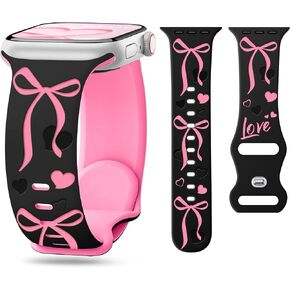 Ribbon Engraved Band for Apple Watch Bands 40mm 41mm 42mm(S10/11) 38mm iWatch Bands Series 11 10 9 8 7 SE 6 5 4 3 for Women, Breast Cancer Awareness Soft Silicone Strap-Pink in Saudi Arabia