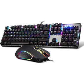 Wired Gaming Mechanical Keyboard and Mouse Combo Blue 104 Keys with Colourful Backlit for Office Typewriter Keypad (Colour: Black) in Saudi Arabia